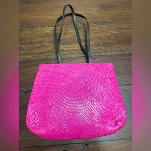 Hot pink woven handbag
